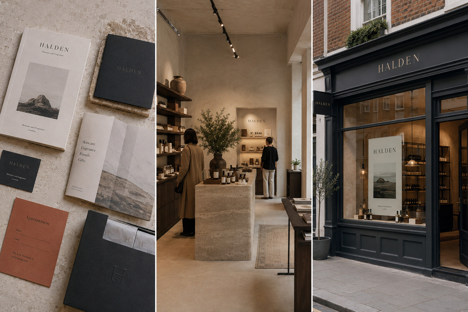 Materiali stampati, interno retail e vetrina di un brand premium